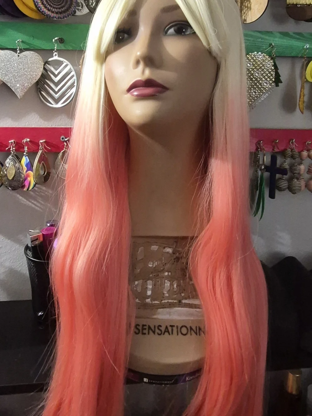Blonde to Coral Ombre Long Straight Wig - Women Hair